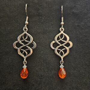 Antique silver Celtic knot and hyacinth glass crystal teardrop dangle earrings